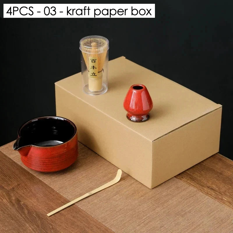 4/6/7PCS Japanese Matcha Blender Set with Bamboo Whisk Matcha Brush Teaspoon Kiln for Beverage Shop DIY Tea-Making Tools