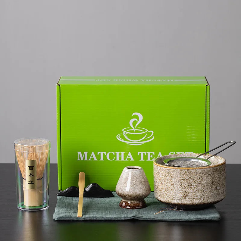 4/6/7PCS Japanese Matcha Blender Set with Bamboo Whisk Matcha Brush Teaspoon Kiln for Beverage Shop DIY Tea-Making Tools