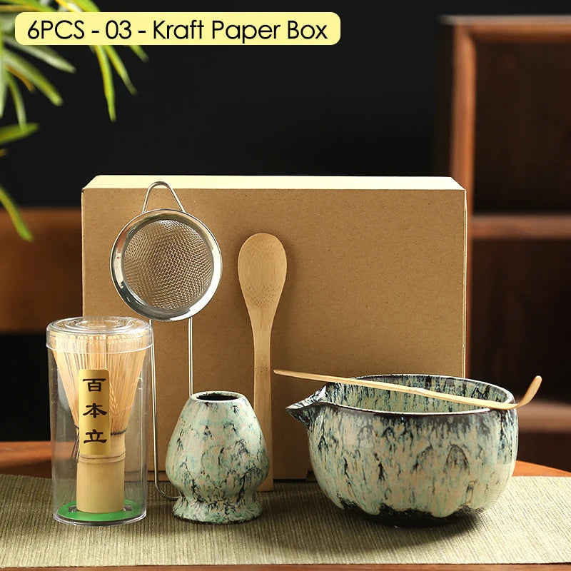 4/6/7PCS Japanese Matcha Blender Set with Bamboo Whisk Matcha Brush Teaspoon Kiln for Beverage Shop DIY Tea-Making Tools