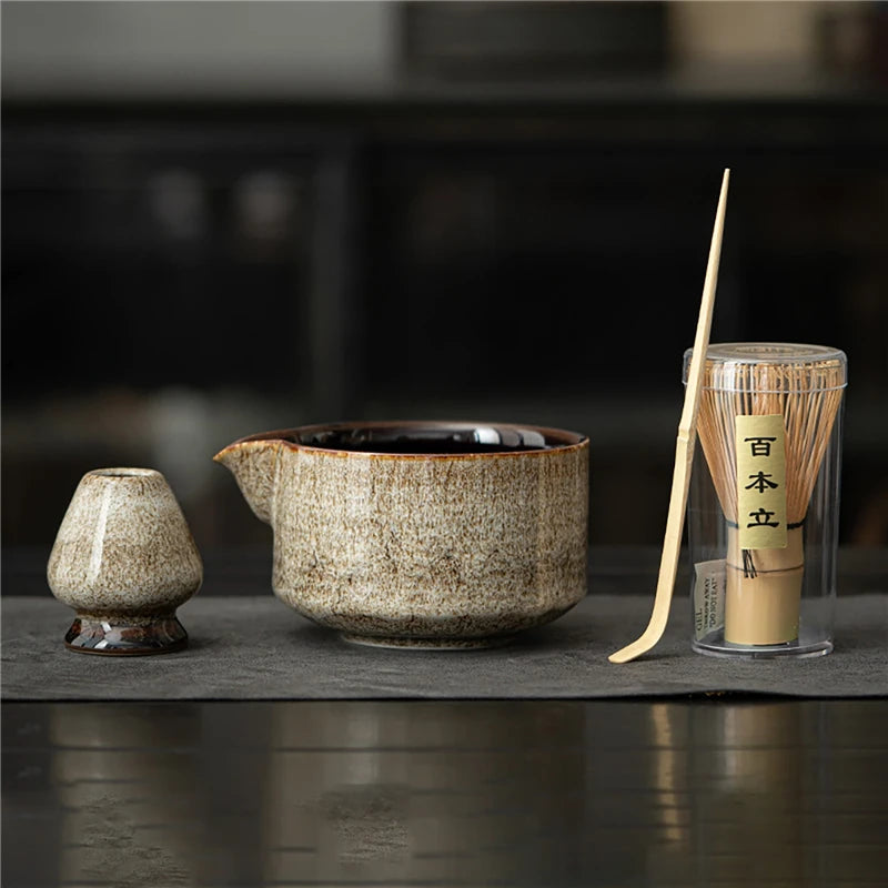4/6/7PCS Japanese Matcha Blender Set with Bamboo Whisk Matcha Brush Teaspoon Kiln for Beverage Shop DIY Tea-Making Tools