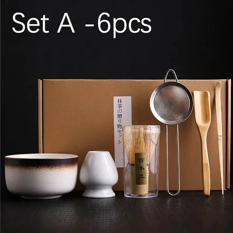 4/6/7PCS Japanese Matcha Blender Set with Bamboo Whisk Matcha Brush Teaspoon Kiln for Beverage Shop DIY Tea-Making Tools