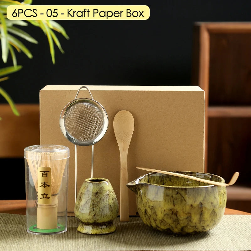 4/6/7PCS Japanese Matcha Blender Set with Bamboo Whisk Matcha Brush Teaspoon Kiln for Beverage Shop DIY Tea-Making Tools