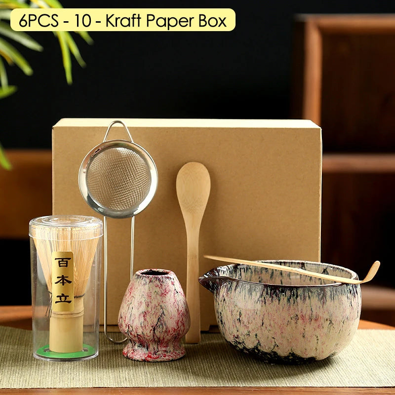 4/6/7PCS Japanese Matcha Blender Set with Bamboo Whisk Matcha Brush Teaspoon Kiln for Beverage Shop DIY Tea-Making Tools