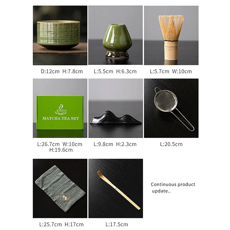 4/6/7PCS Japanese Matcha Blender Set with Bamboo Whisk Matcha Brush Teaspoon Kiln for Beverage Shop DIY Tea-Making Tools