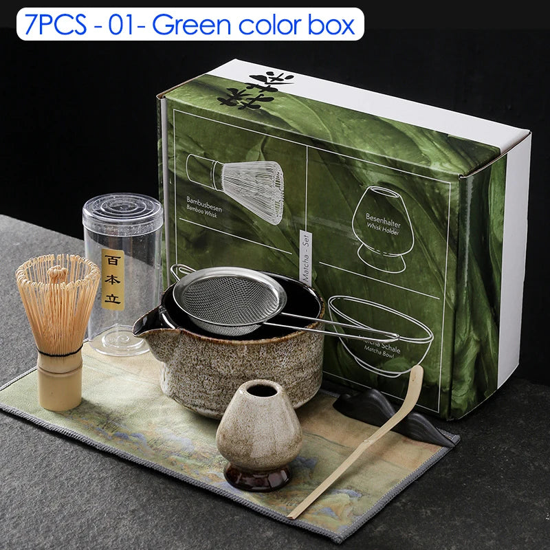 4/6/7PCS Japanese Matcha Blender Set with Bamboo Whisk Matcha Brush Teaspoon Kiln for Beverage Shop DIY Tea-Making Tools