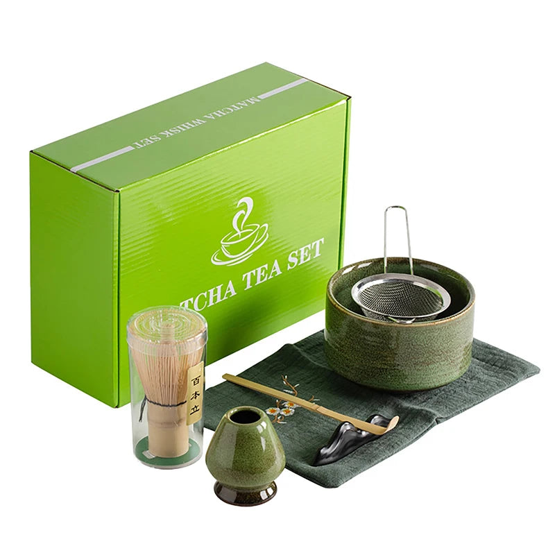4/6/7PCS Japanese Matcha Blender Set with Bamboo Whisk Matcha Brush Teaspoon Kiln for Beverage Shop DIY Tea-Making Tools
