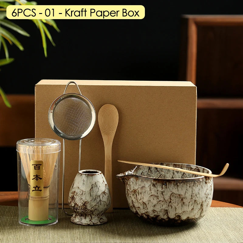 4/6/7PCS Japanese Matcha Blender Set with Bamboo Whisk Matcha Brush Teaspoon Kiln for Beverage Shop DIY Tea-Making Tools