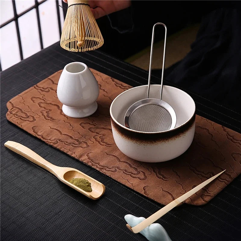 4/6/7PCS Japanese Matcha Blender Set with Bamboo Whisk Matcha Brush Teaspoon Kiln for Beverage Shop DIY Tea-Making Tools