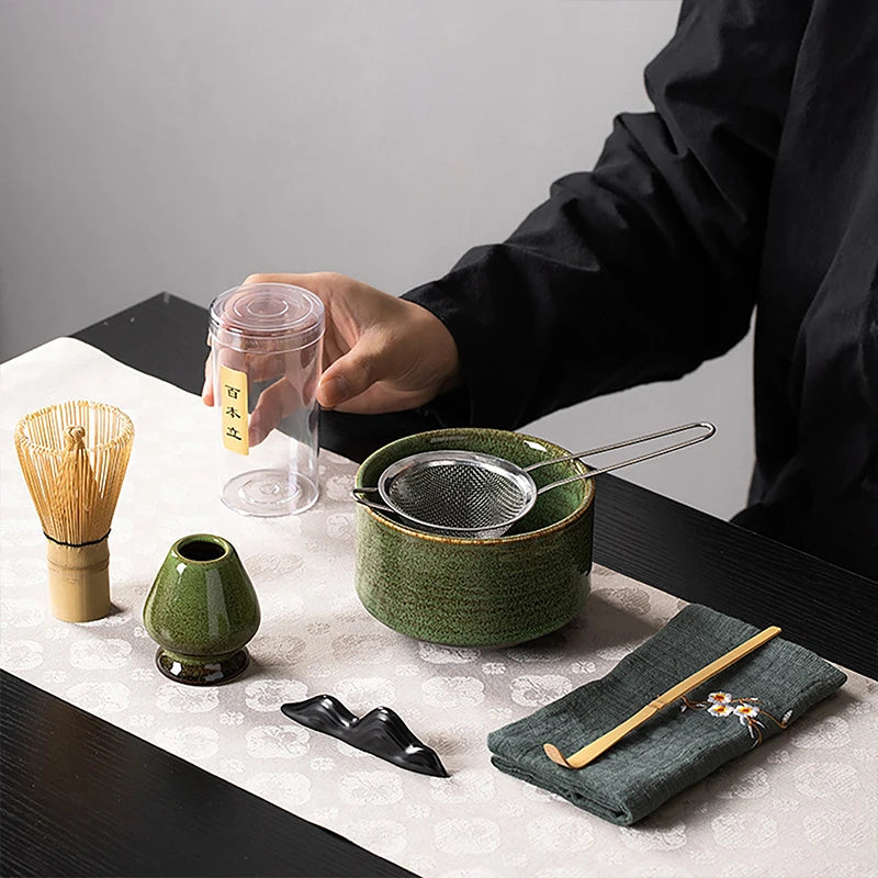 4/6/7PCS Japanese Matcha Blender Set with Bamboo Whisk Matcha Brush Teaspoon Kiln for Beverage Shop DIY Tea-Making Tools
