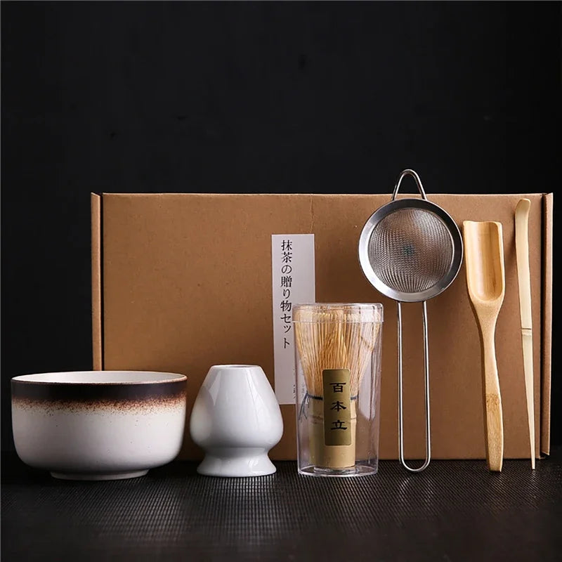 4/6/7PCS Japanese Matcha Blender Set with Bamboo Whisk Matcha Brush Teaspoon Kiln for Beverage Shop DIY Tea-Making Tools