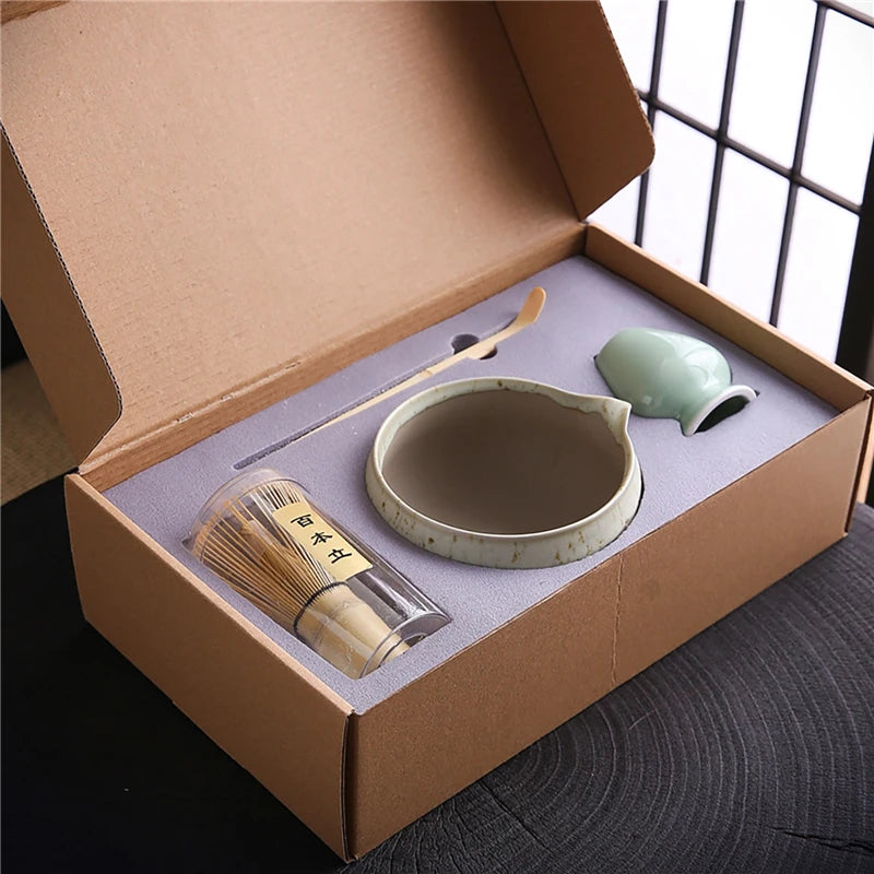 4/6/7PCS Japanese Matcha Blender Set with Bamboo Whisk Matcha Brush Teaspoon Kiln for Beverage Shop DIY Tea-Making Tools