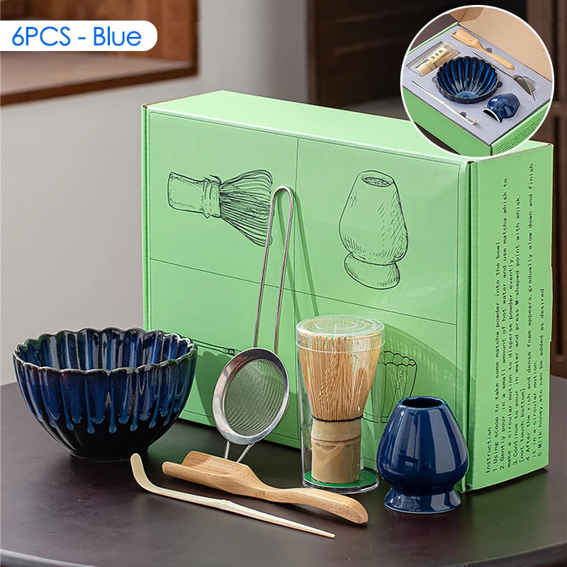 4/6/7PCS Japanese Matcha Blender Set with Bamboo Whisk Matcha Brush Teaspoon Kiln for Beverage Shop DIY Tea-Making Tools