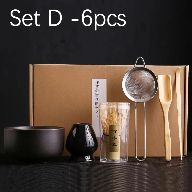 4/6/7PCS Japanese Matcha Blender Set with Bamboo Whisk Matcha Brush Teaspoon Kiln for Beverage Shop DIY Tea-Making Tools