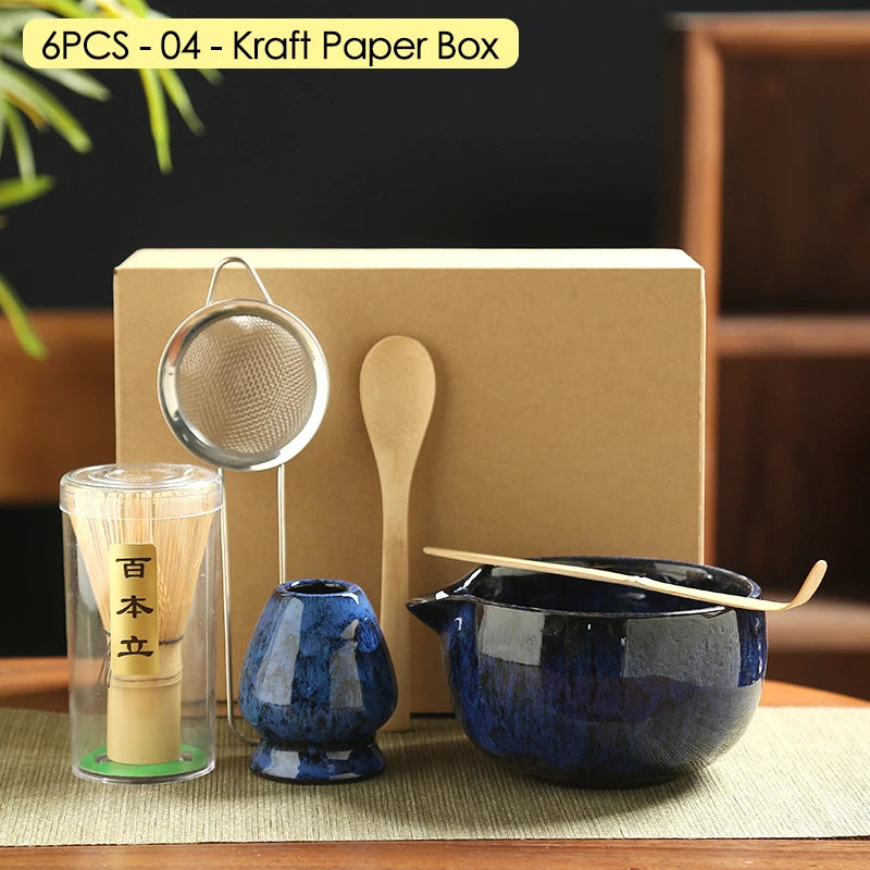 4/6/7PCS Japanese Matcha Blender Set with Bamboo Whisk Matcha Brush Teaspoon Kiln for Beverage Shop DIY Tea-Making Tools