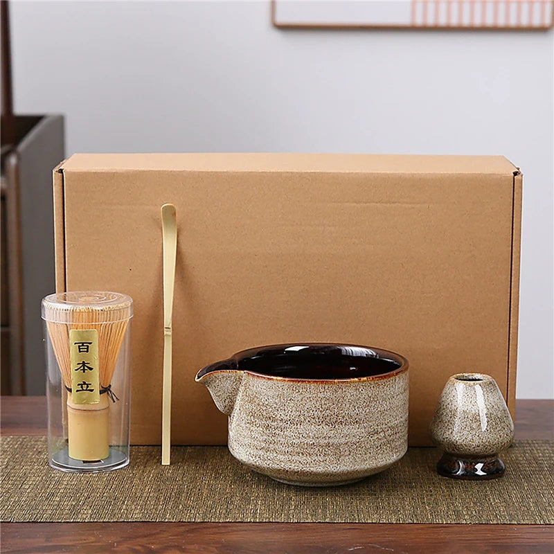 4/6/7PCS Japanese Matcha Blender Set with Bamboo Whisk Matcha Brush Teaspoon Kiln for Beverage Shop DIY Tea-Making Tools