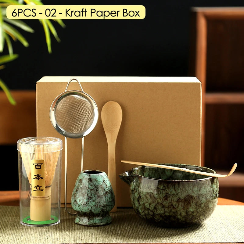 4/6/7PCS Japanese Matcha Blender Set with Bamboo Whisk Matcha Brush Teaspoon Kiln for Beverage Shop DIY Tea-Making Tools
